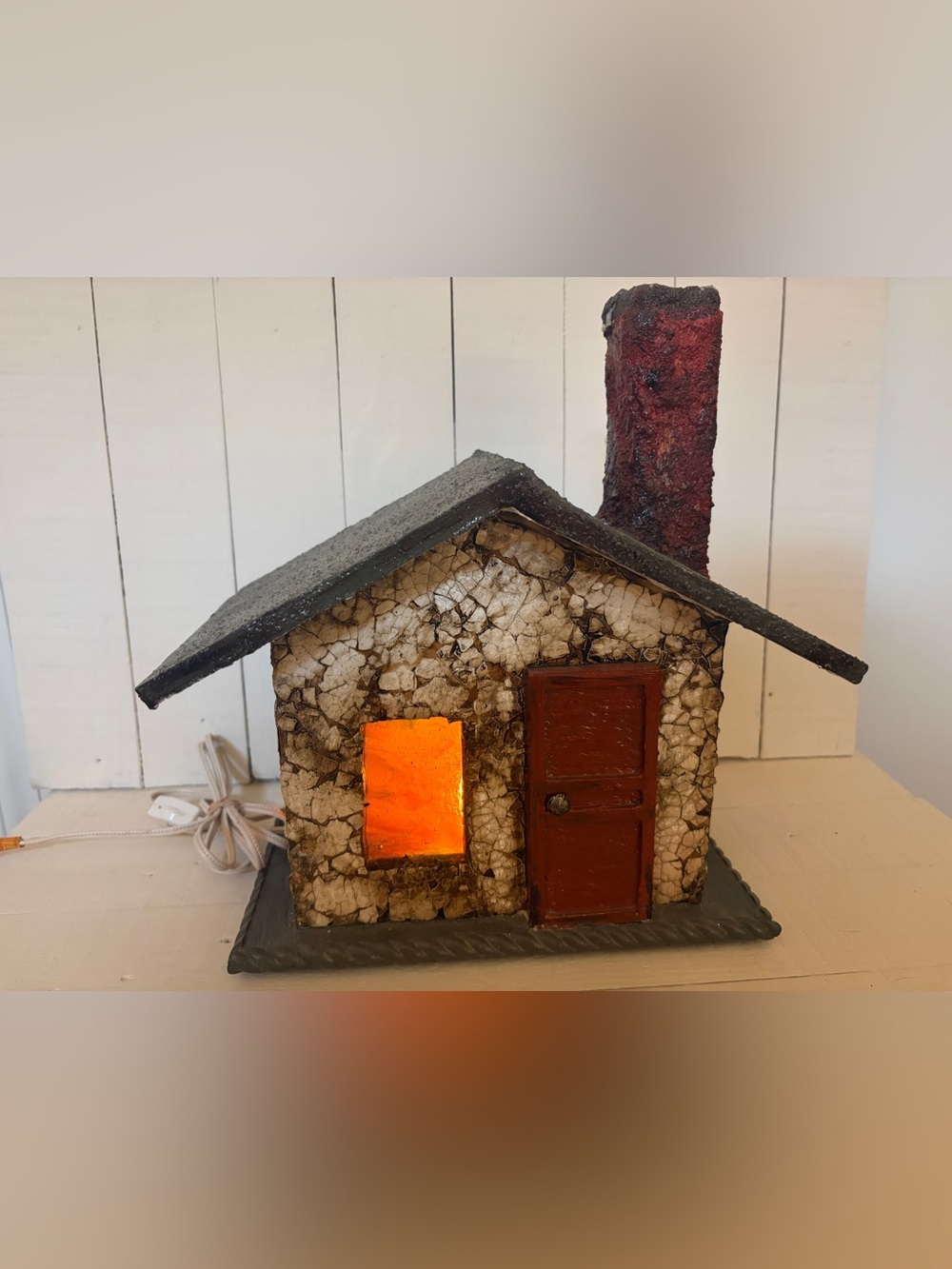 Vintage Handcrafted Rustic White and Red House by Melissa Jansen Sticks & Stones